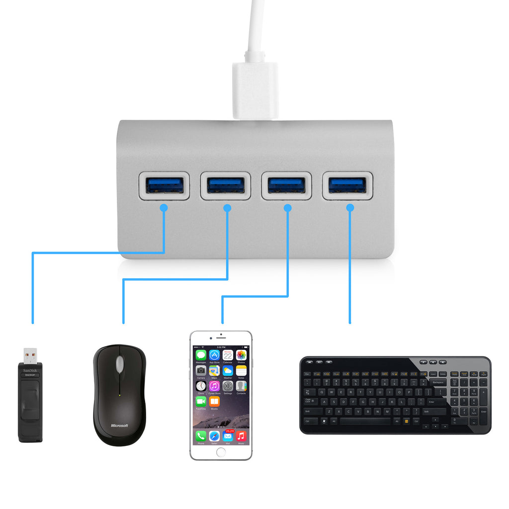 Universal Minimus Brushed Aluminum USB-C Hub - 4-Port